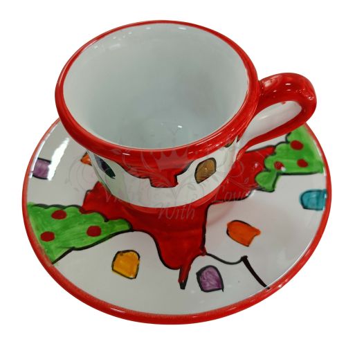 Tazzina da caffè con piattino, Linea Casette. Ceramica di Vietri.