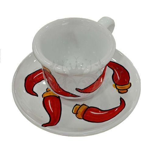 Coffee cup with saucer. Fortune Line. Vietri ceramic. Hand-painted.