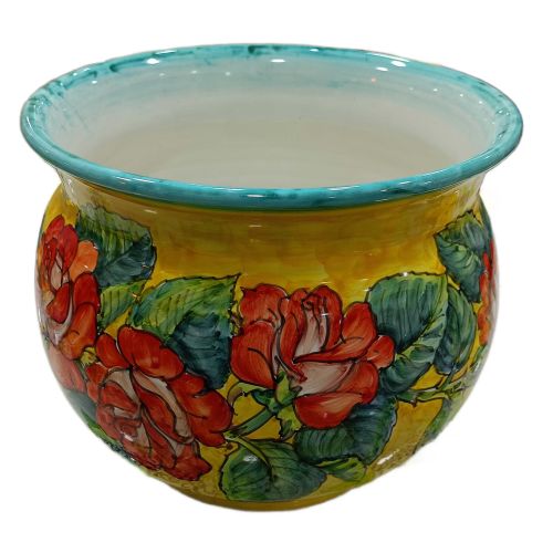 Cachepot Plant Holder Flowers line. Hand-painted Vietri...