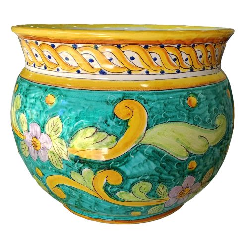 Plant holder light blue. handpainted Vietri ceramic