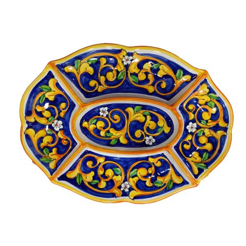 Vorspeisenschale. Kaltes Abendessen. 5 Fächer. Linie Barock & Blumen. Vietri Keramik. Handbemalt.