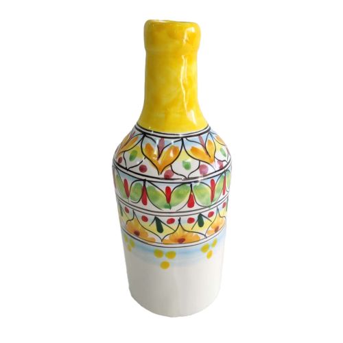 Oil & vinegar cruet bottle with handle. Geometric line. Vietri ceramic. Hand-painted.