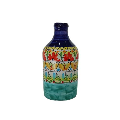 Oil and vinegar bottle. Flowers line. Vietri ceramic. Hand-painted.