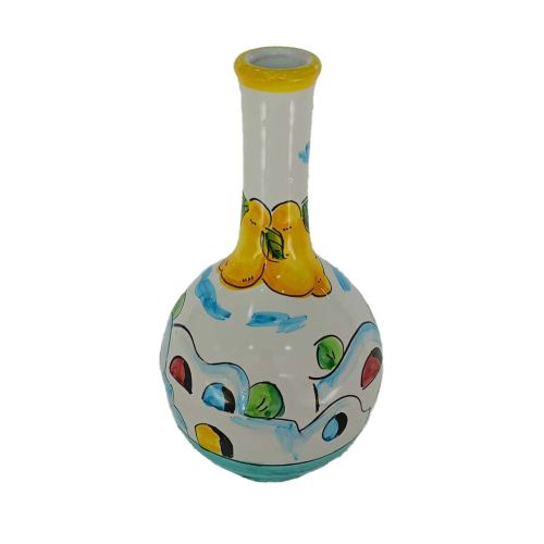 Öl- und Essigflasche in Tropfenform. Linie Häuschen & Zitronen. Vietri-Keramik. Handbemalt.