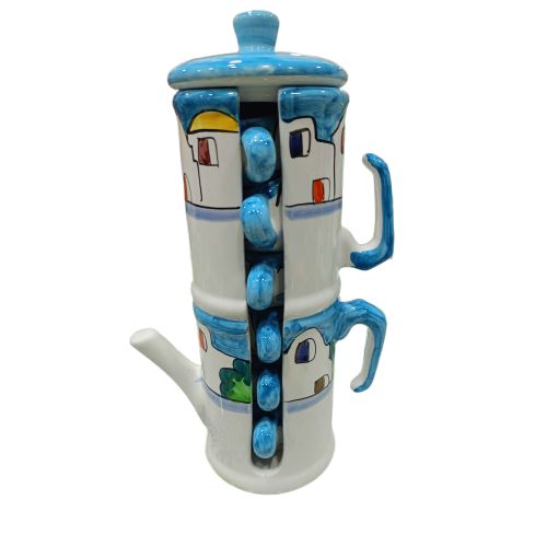 Cafetera porta tazas. Línea Casitas. Cerámica de Vietri....