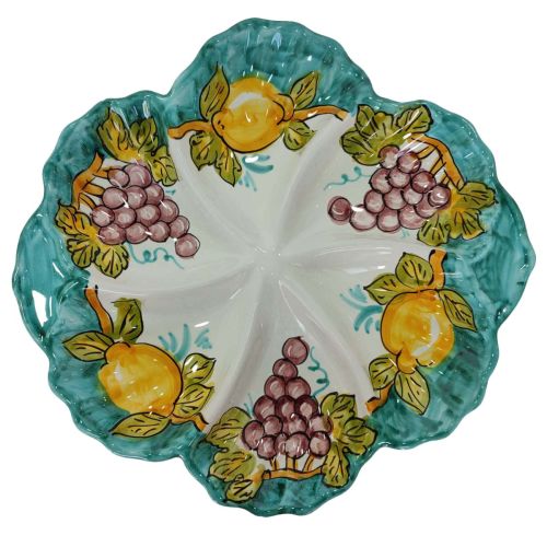 Appetizer Platter. Cold Dinner. 6 Compartments. Shell Shape. Fruit Line. Vietri Ceramic. Hand-Painted.
