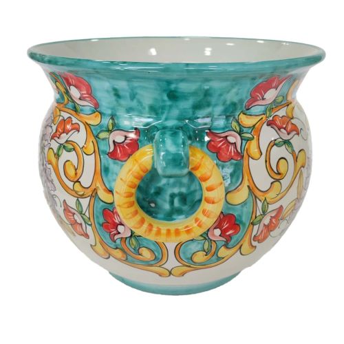 Cachepot Plant Holder Flowers and Lemons line. Hand-painted Vietri ceramic.