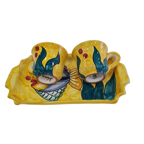 Kaffee-Tassen- und Tablett-Set „Tet-a-Tet“ Geschenk. Linie Marini. Vietri Keramik.