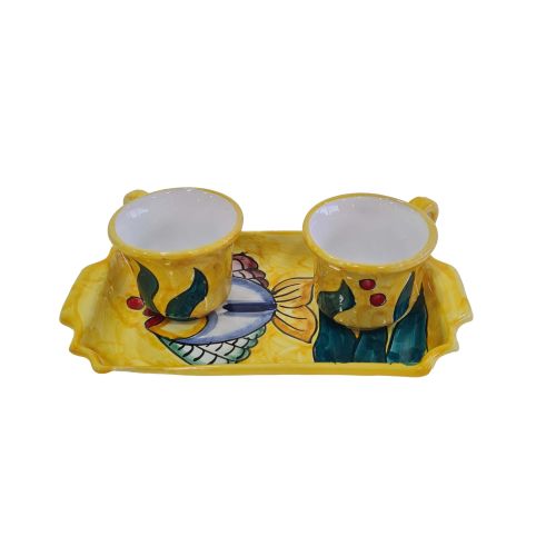 Kaffee-Tassen- und Tablett-Set „Tet-a-Tet“ Geschenk. Linie Marini. Vietri Keramik.