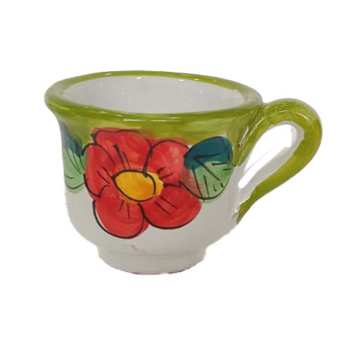 Tablett mit 6 Espressotassen. Blumen- und Zitronen-Linie. Vietri-Keramik. Handbemalt.
