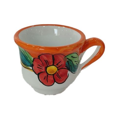 Tablett mit 6 Espressotassen. Blumen- und Zitronen-Linie. Vietri-Keramik. Handbemalt.