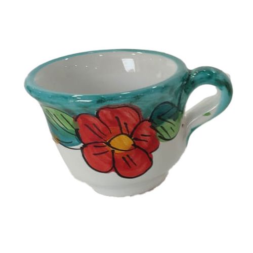 Tablett mit 6 Espressotassen. Blumen- und Zitronen-Linie. Vietri-Keramik. Handbemalt.