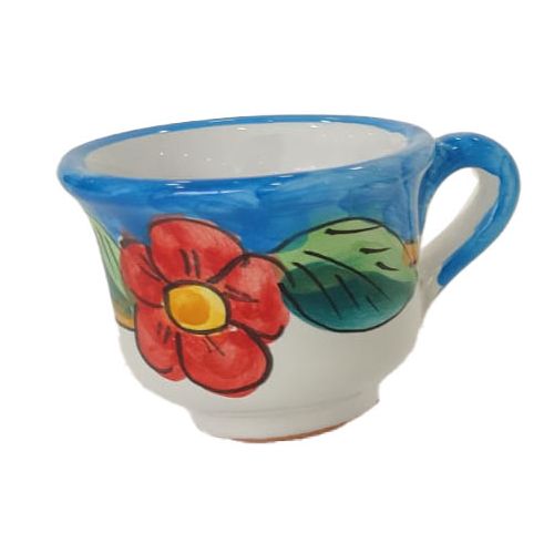 Tablett mit 6 Espressotassen. Blumen- und Zitronen-Linie. Vietri-Keramik. Handbemalt.
