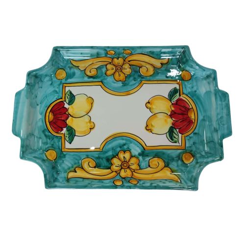 Tray with 6 espresso cups. Baroque & Lemons Line. Vietri ceramic. Hand-painted.