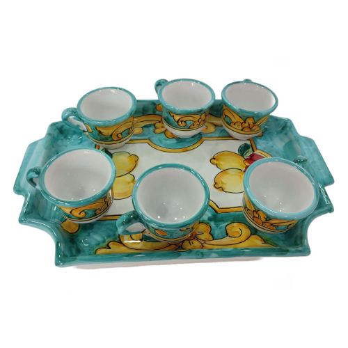 Vassoio con 6 tazzine. Linea Barocco e Limoni. Ceramica...
