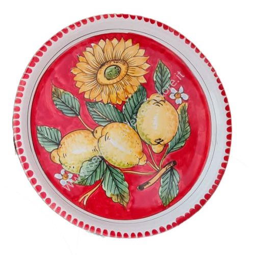 Linea Ristoranti - Piatto Pizza. Linea Limoni e Girasoli. Ceramica di Vietri. Dipinto a Mano.