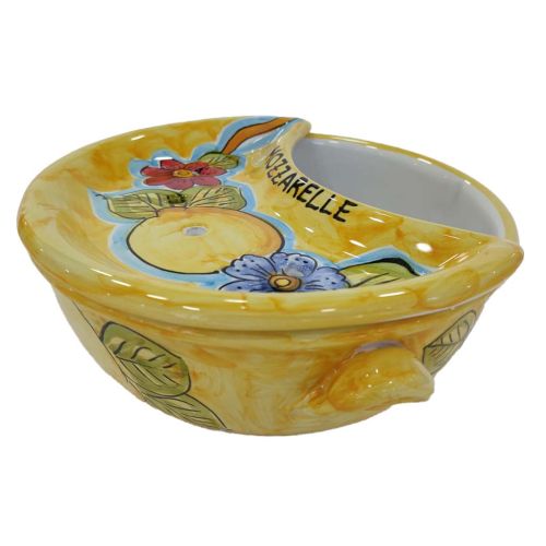 Mozzarella Cheese Pot Lemons and flowers line - handpainted Vietri ceramic