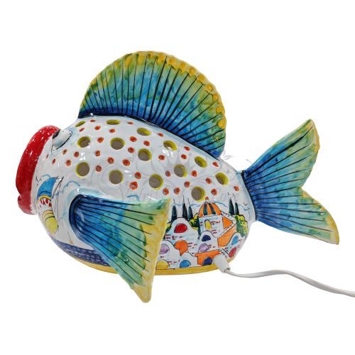 Fish. Home ornaments Lamp handpainted Vietri ceramic Furnishing items for your home