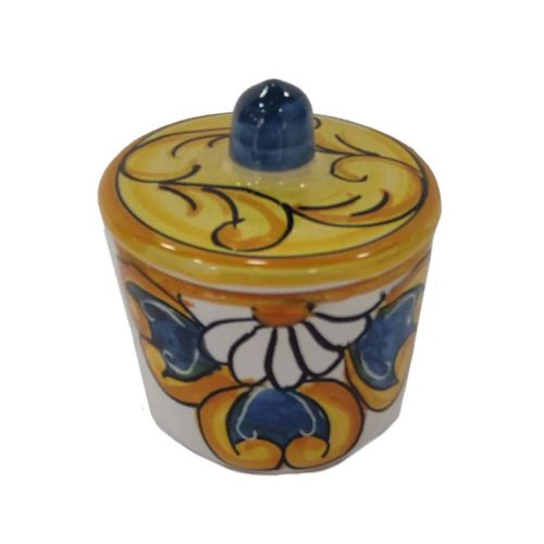Tray with 6 cups, saucers, and sugar bowl. Baroque line. Vietri ceramic. Hand-painted.