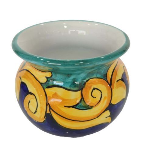 Maceta con soporte para plantas Flower Line. Cerámica de Vietri pintada a mano.