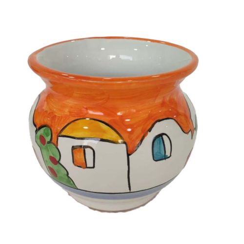 Maceta con soporte para plantas. Cerámica de Vietri pintada a mano.