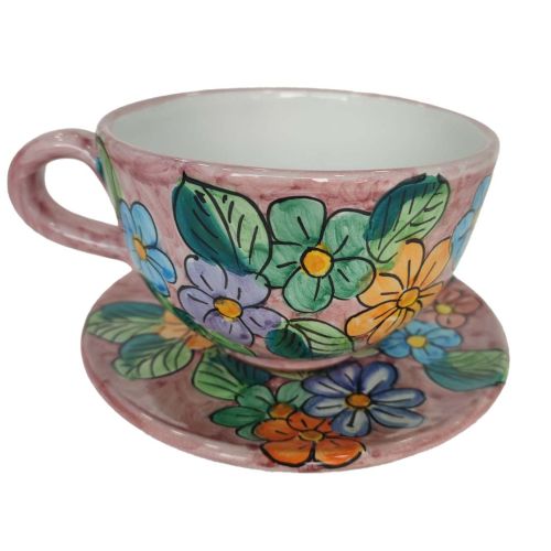 Cup. Perfect for milk, cappuccino, or tea. Flowers line....