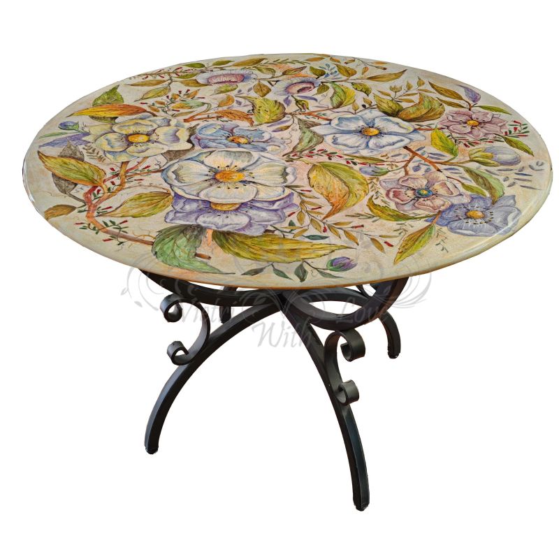 Table. Round lava stone table. Flowers. 100 cm....