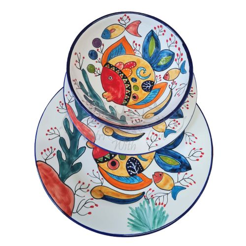 Plates. Dishes. Naif Line. Vietri ceramic. Hand-painted....
