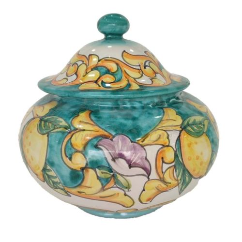 Biscuit Jar. Baroque and Lemons Collection. Hand-Painted Vietri Ceramics.