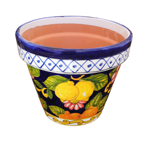Conical pot for plants Lemons and fruit handpainted Vietri ceramic