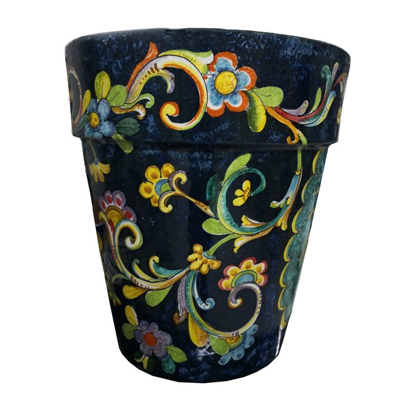 Conical pot for plants Blu scuro con fiori....