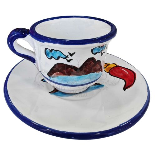 Coffee cup with saucer. Naples Line. Vietri ceramic. Hand-painted.