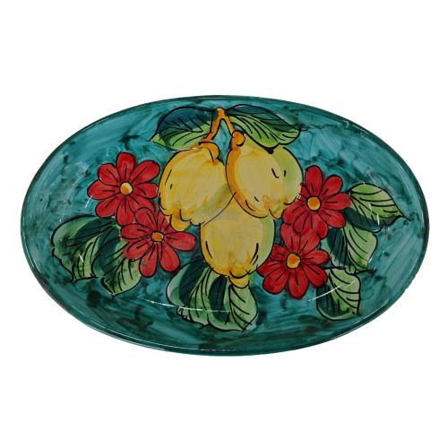 Ovaler Servierteller. Schale. Blumen- & Zitronen-Linie. Vietri-Keramik. Handbemalt.