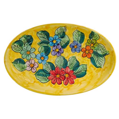 Ovaler Servierteller oder Schale. Blumenlinie. Vietri-Keramik. Handbemalt.