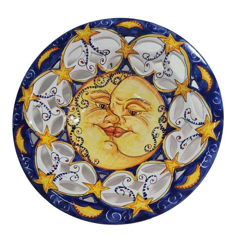 Piatto traforato murale da parete Sole e Luna. Ceramica...