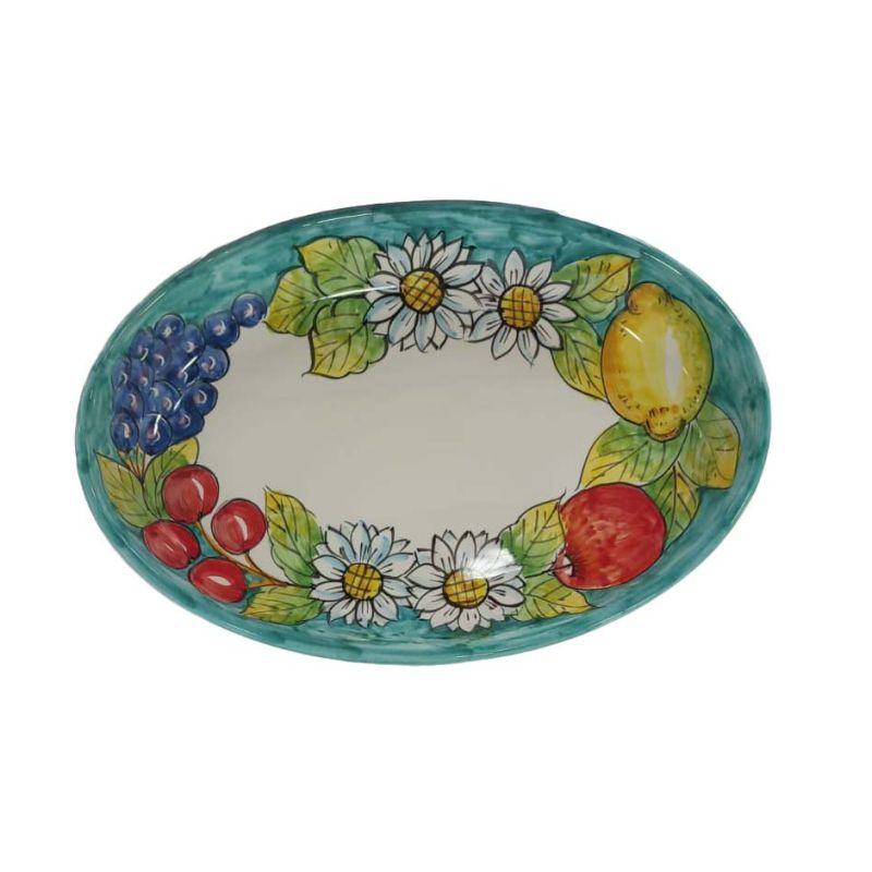 Oval serving dish or bowl. Floral and fruit...