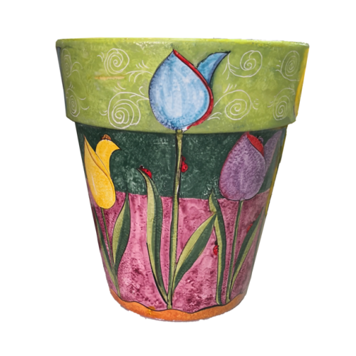 Conical pot for plants green decoro tulipani....