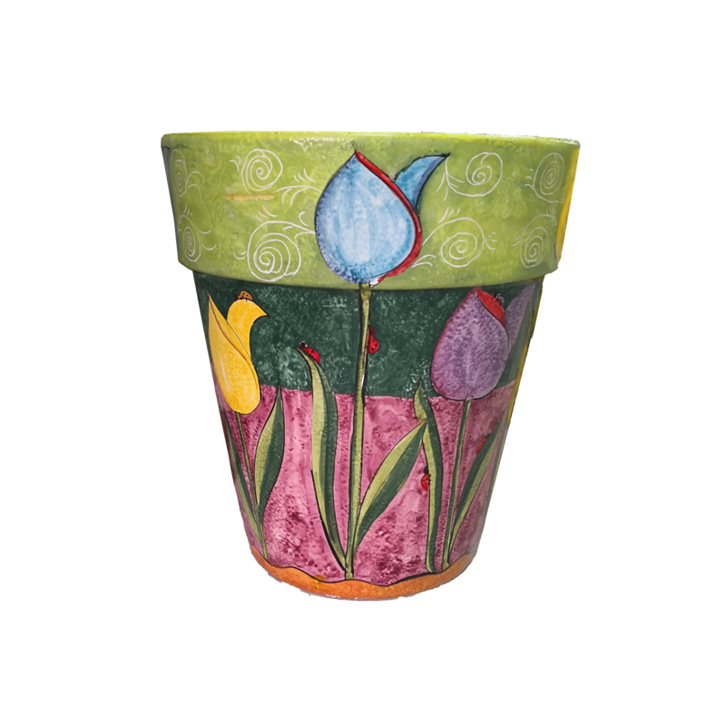 Conical pot for plants green decoro tulipani....