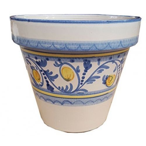Jarrón cónico fondo blanco Decoración azul. Cerámica Vietri pintada a mano.