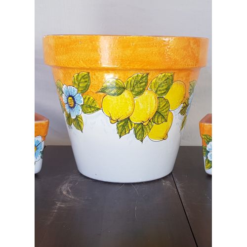 Conical pot for plants Lemons Line con Orange.  handpainted Vietri ceramic