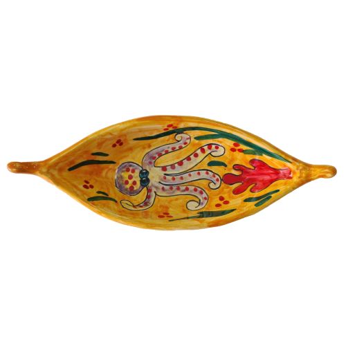 Platte in Bootsform. Angelschnur. Handbemalte Vietri-Keramik.