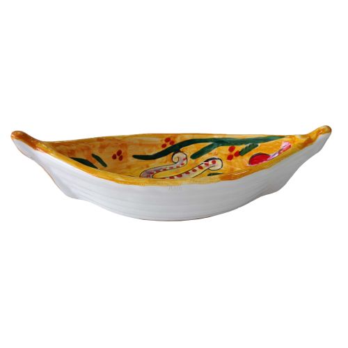 Assiette en forme de bateau. ligne de pêche. Céramique de Vietri peinte à la main.