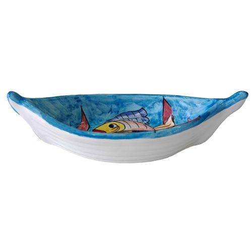 Piatto Forma Barchetta. Linea Pesci. Ceramica di vietri dipinta a mano.