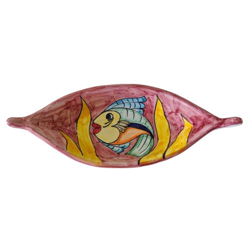 Assiette en forme de bateau. ligne de pêche. Céramique de Vietri peinte à la main.
