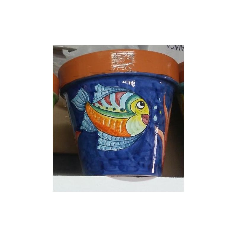 Conical pot for plants Blu, fish. handpainted...