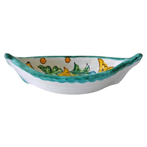 Boat Shape Plate. flowers line. Hand-painted Vietri ceramic.