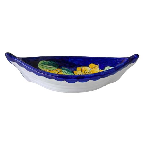 Plato con forma de barco. línea de flores. Cerámica de Vietri pintada a mano.
