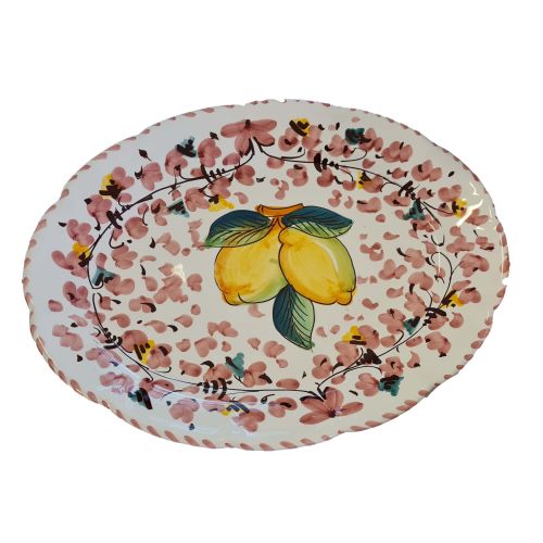 Oval serving dish or bowl. Lemons and flowers line....