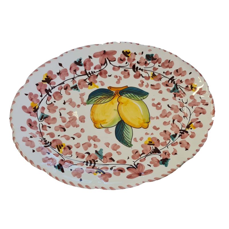 Oval serving dish or bowl. Lemons and flowers...