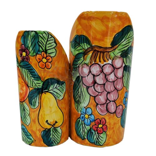 Double Glass Holder Fruit Line. Hand Painted Vietri Ceramics